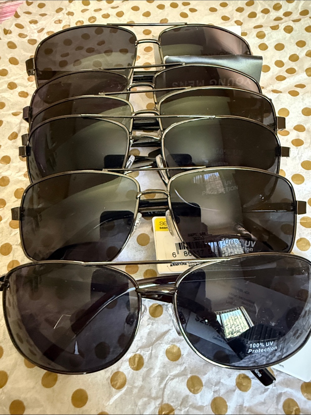 Sears Men's Aviator Sunglasses - Black Frames, Gray Lenses (Set of 6)